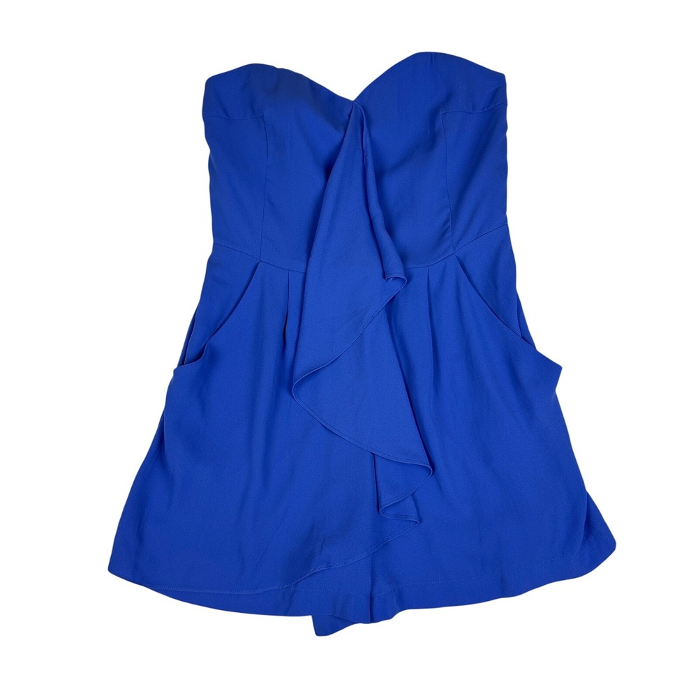 Express Cobalt Blue Strapless Ruffle Romper Sweetheart Neckline Size 2 42460